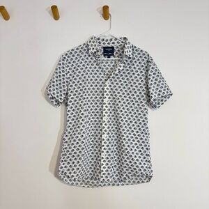 Bonobos Slim Fit Stretch White & Blue Fish Print Short Sleeve Button Up Shirt 16